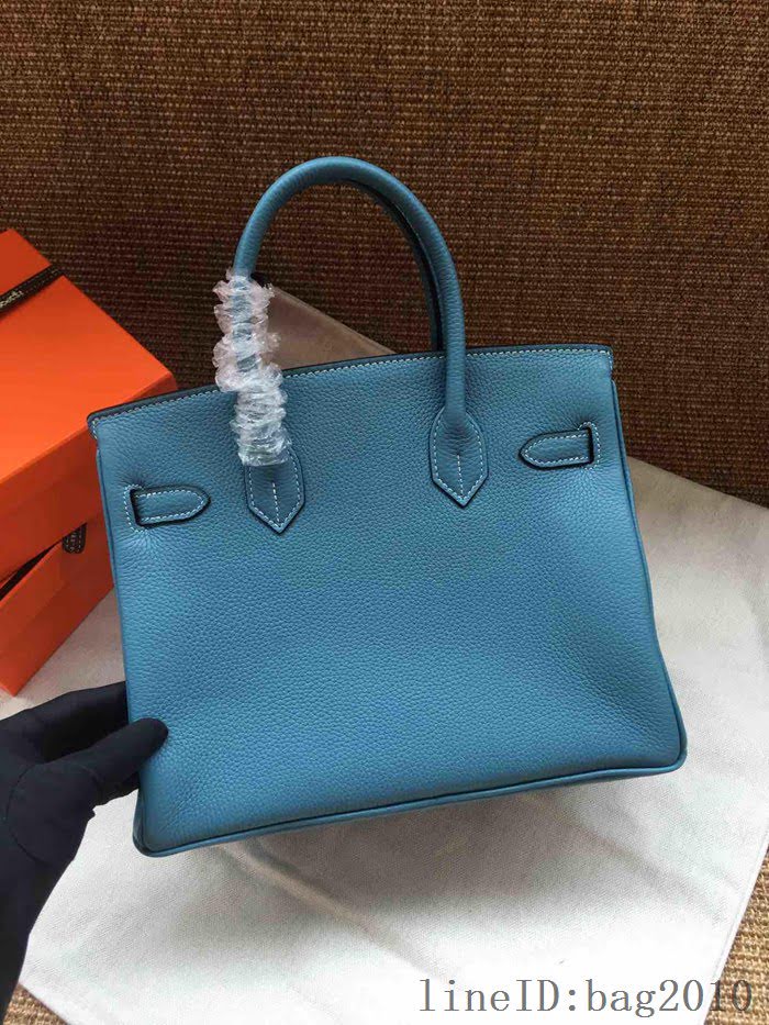 愛馬仕HERMES Birkin 鉑金包 牛仔藍 進口小牛皮 金銀扣 皮質細膩柔軟 時尚女手提包  tdher1130